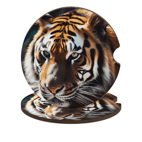 Posavasos para auto diseño tigre 2.6" universal 2 piezas miniatura 1