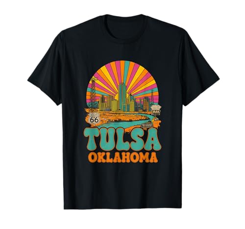 Vintage Tulsa Oklahoma Sunset Skyline Cityscape Retro T-Shirt