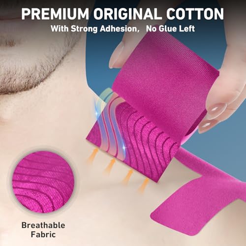 Image of Kinesiology Tape for Shoulder Precut, 12 PCS Shoulder Tape for Pain Relief, KTQUICK Original Cotton Waterproof & Breathable, Enhance Elastic Sports Tape for Pain Support and Muscle Sports, Pink