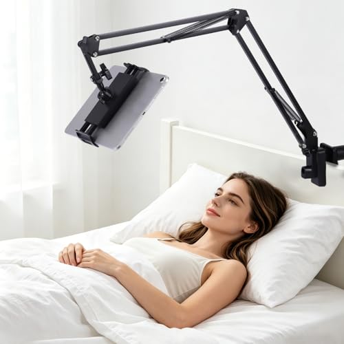 Vexaflow Soporte Tablet Cama, 360° Giratorio con Brazo de Aluminio Ajustable, Compatible con iPad/iPhone/Samsung/Kindle, Tablets y Teléfonos, para Mesita, Escritorio y Cabecero