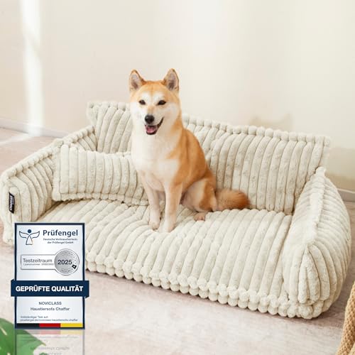 noviclass® Hundesofa Chaffar Hundebett | Orthopädische Matratze | Moderner Stil | Cord-Design Größen (Creme, XL (120cm))