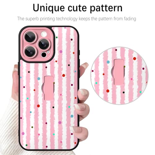 Coque iPhone 15 Pro avec béquille et sangle arrière rose à pois - 5