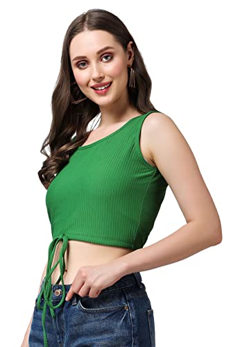 Image of POPWINGS Casual Solid Ribbed Crop Top for Women || Sleeveless Crop Top for Women || V-Neck Crop Top for Women || Women Crop Top for Summer