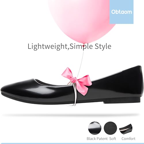 Image of Obtaom Round Toe Women Flat Shoes Slip on Girls Dress Black Ballet Flats