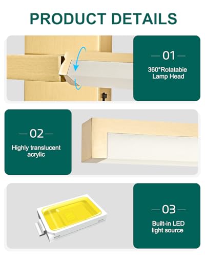 Image of OKELI 32 Inch Bathroom Vanity Light Fixtures, Gold Modern Light Fixtures Over Mirror, 16W 5CCT Dimmable Wall Light- 2Pack