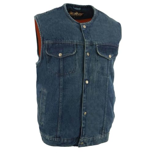 Image of Milwaukee Leather Men's Classic Club Style Premium Denim Motorcycle Biker Vests MDM