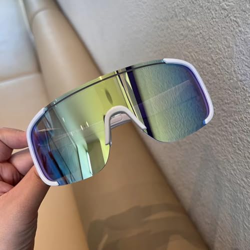 Image of Windproof Wraparound Shield Sports Sunglasses for Men Women Stylish | UV Protected Durable Mirrored Cricket Driving Cycling Riding Goggles | Anti Glare Cooling Shades