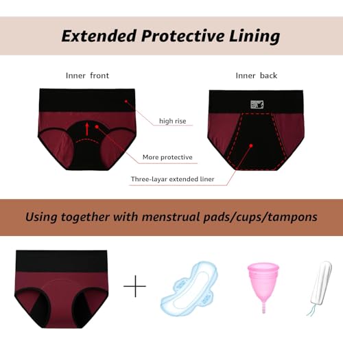 Image of INNERSY Period Underwear for Women Leakproof High Waisted Menstrual Cotton Panties 3 Pack