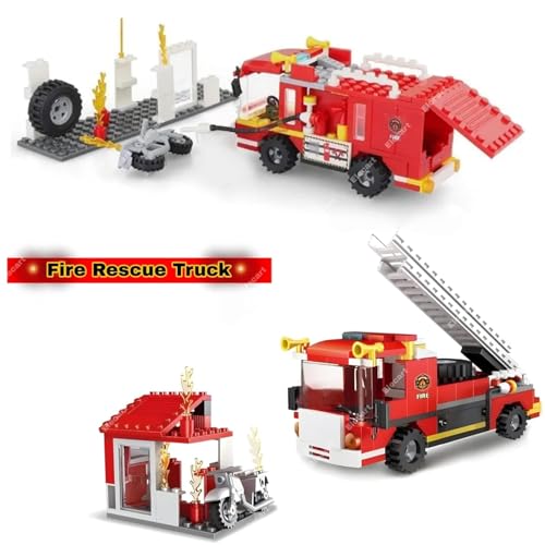 Image of City Fire Ladder Truck Building Blocks Set - 2-in-1 Fire Engine & Rescue Vehicle Toy | Firefighter Construction Kit for Kids Ages 4-12 | STEM Creative Playset | Compatible with Brick Brands