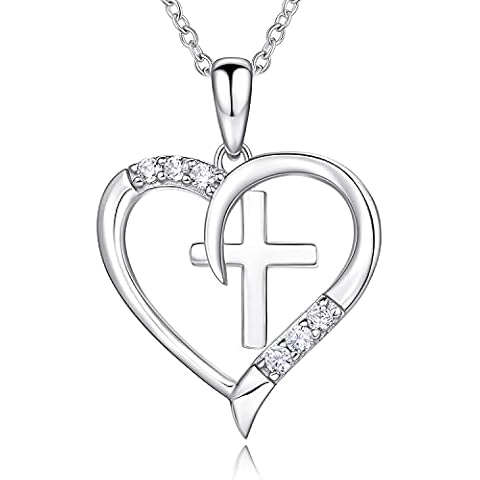 Heart Necklace 925 Silver Necklaces for Women Cross Necklace Round Cut Cubic Zirconia Womens Necklace Christmas Gifts for Women Mum Cover