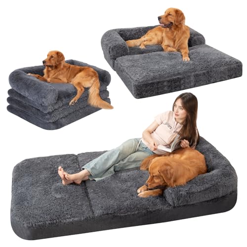 Foldable Human Dog Sofa Bed, 73x42x10 in Faux Fur