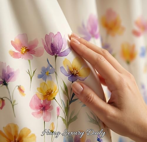 Image of BSB HOME 100% Blackout Curtains Set of 2 for Door & Window, Floral Print Room Darkening Curtains for Living Room, Bedroom & Balcony Privacy Drapes, 7 Feet (121 x 213 cm) - Wildflower Alabaster White