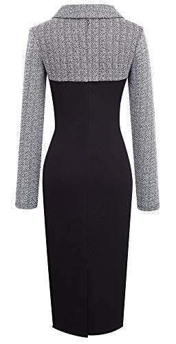 HOMEYEE Women's Retro Chic Colorblock Lapel Career Tunic Dress B238 (M, Gray)