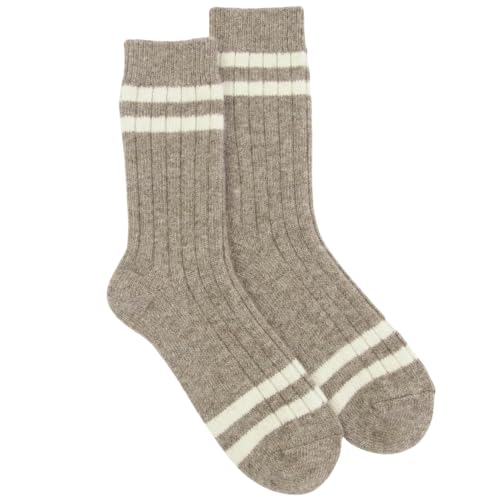 Image of 92% Merino Wool Socks Rib-Knit Home Natural, Made in Mongolia | Mongolian, Heavy, Natural, Sustainable, Breathable, All-Weather Comfort