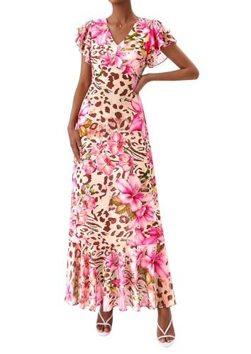 Image of PRETTYGARDEN Womens Summer Boho Floral Maxi Dress | V Neck Ruffle Sleeve Tiered A-Line Sundress, Lightweight Flowy Long Dresses for Spring Wedding Guest, Cocktail Party, Cruise