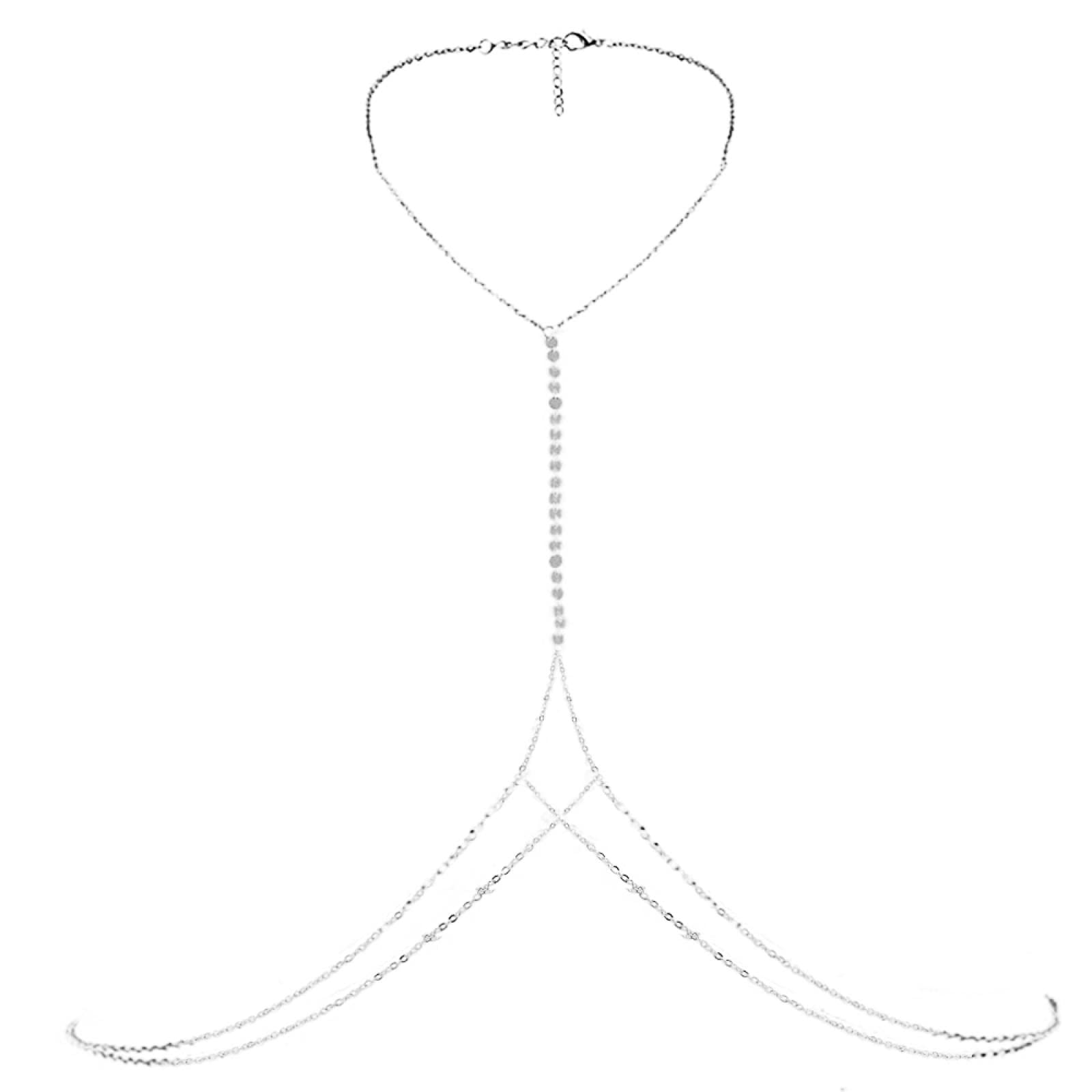 KLXSIVU Body Chains Stainless Steel Multilyaer Mesh Sequin Waist Chain For Women Sexy Bikini Beach Belly Jewelry (goldcolor)