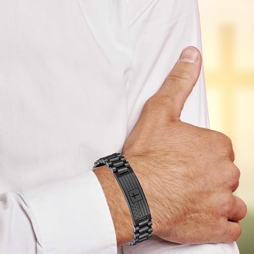 TONY & SANDY Christian Gifts for Men American Flag Cross Bracelet, Stainless Steel Bible Verse Jewelry Birthday Baptism Christmas Stocking Stuffers for Men Adults2