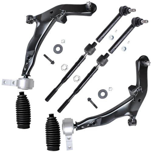 Image of Detroit Axle - 8pc Front End Control Arms Kit for 2003-2004 Nissan Murano, 2 Lower Control Arms w /Ball Joint 4 Tie Rod Ends 2 Boot & Bellows Replacement