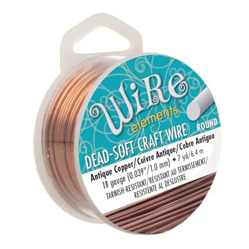 The Beadsmith Wire Elements Craft Wire – Tarnish Resistant, Soft Temper, Round, Antique Copper Color – 1mm, 18 Gauge, 7 Yard Spool – Jewelry Making, Wire Wrapping, Floral, & Other DIY Crafts