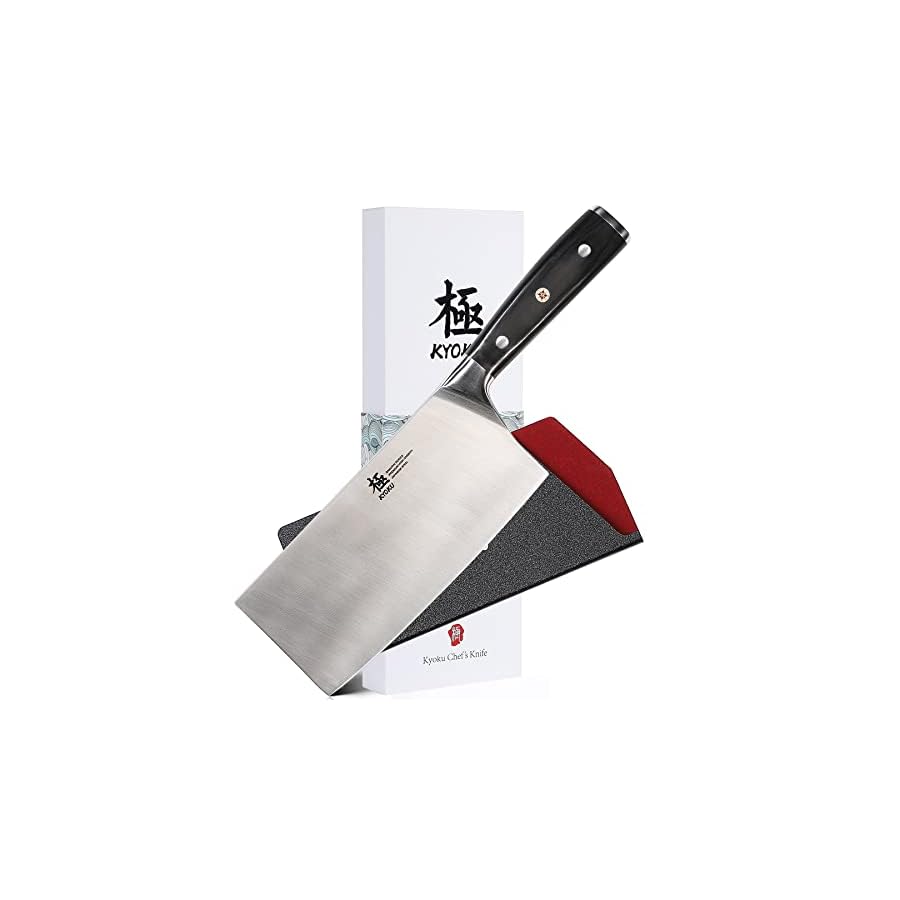 KYOKU Samurai Series - 7" Cleaver Knife - Full Tang - Japanese High Carbon Steel Kitchen Knives - Pakkawood Handle with Mosaic Pin - with Sheath & Case