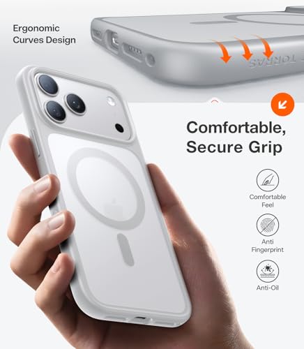 Image of TORRAS Magnetic Shockproof for iPhone 17 Pro Case, Camera Control, Compatible with MagSafe, Military-Grade Protection, Stronger Slim Translucent Phone Case for iPhone 17 Pro, Silver White