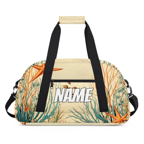 Custom Vintage Beach Duffel Bag for Women Men, Personalized Coral Conch Beach Sport Gym Duffel Bag with Name Travel Weekender Overnight Bags