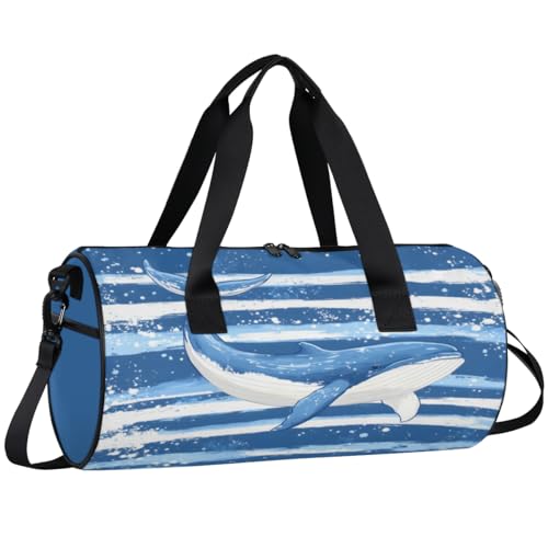 Dolphins Striped Prints Round Barrel Sports Fitness Bag, Travel Luggage Bag, Reusable Handbag, Suitable For Men and Women
