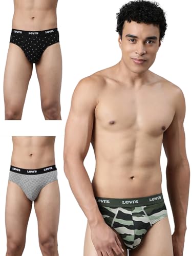 Image of Levi's 021 Brief for Men | Cotton Stretch Fabric | Printed Men's Underwear | Breathable | Anti-Roll Waistband | Extra Supportive Gusset | Functional Fly | Dual Layer 3D Pouch | Tagless | Pack of 3