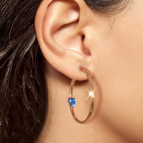 EVEVIC Trendy Austrian Crystals Heart Hoop Earrings for Women 14K Gold Plated Hypoallergenic Hoops Earring Jewelry Gift2