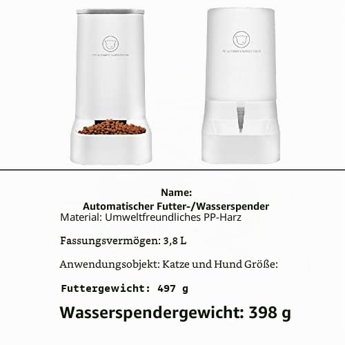 Futter-/Wasserspender, automatischer Brunnen, 3,8 Stück, Futter für Hunde/Katze/Zubehör, Futternapf für Haustiere, BPA-frei