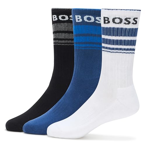 BOSS 3-Pack Bold Logo Solid Cotton Socks black/white oak/sapphire blue 7-13