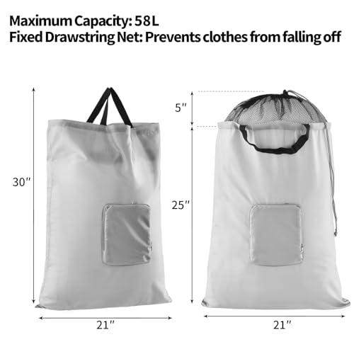 Travel-Laundry-Bags-2Pcs-JHX-Foldable-Dirty-Clothes-Bag-Upgraded-with-Fixed-Drawstring-Net-Handles-and-Carabiner-Portable-Laundry-Bags-for-Travel-Fitness-and-Students-Gray-30H-x-21W Travel Laundry Bags 2Pcs JHX Foldable Dirty Clothes Bag Upgraded with Fixed Drawstring Net Handles and Carabiner Portable Laundry Bags for Travel Fitness and Students Gray 30H x 21W