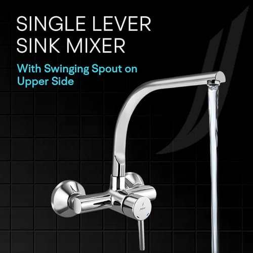 Image of Jaquar Wall Mounted Single Lever Sink Mixer with Swinging Spout on Upper Side, Connecting Legs & Wall Flanges, Stylish & Durable Faucet for Kitchen & Bathroom, Sliver - (Chrome Finish)