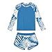 Girls Long Sleeve Rash Guard Swimsuits Tropical Raglan 2 Piece Bathing Suit UPF 50+ Boyshorts Swimwear for 6-15 Years