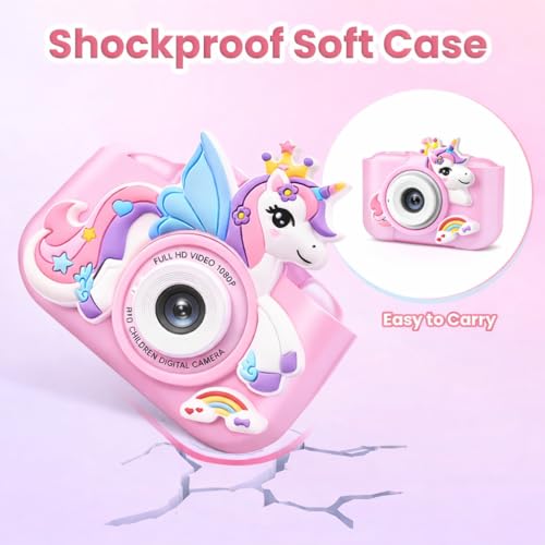 Image of PLUSPOINT Kids Camera, Unicorn Toys Camera with Selfie 1080P HD Video, Christmas Birthday Gifts for Girls, Toddler Digital Camera Toys Gifts for 3 4 5 6 7 8 Year Old Girls and Kids,