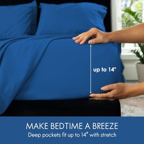 Image of ClevaHome Sheets Twin Size Bed Set - 4 Piece Fitted Sheets Set Royal Blue