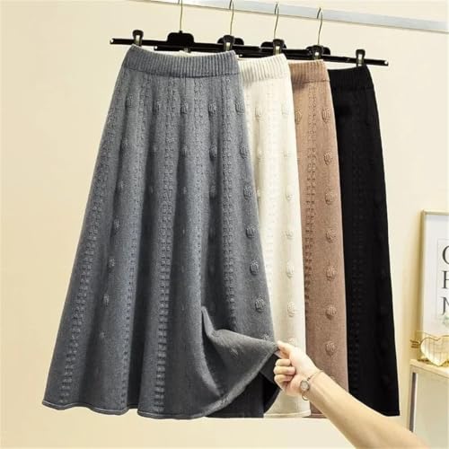Women's Spring Midi Length A- Line Umbrella Skirt High Waist Knitted Half Skirt Apricot XL3