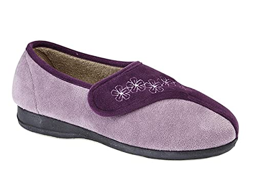 Sleepers Womens Gemma Memory Foam Embroidered Touch Fastening Slippers Purple/Lilac 3 UK