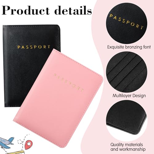 12 Pcs Passport Holder Cover Waterproof Leather Travel Wallet Passport Case for Women Men Family(Black, Pink)3