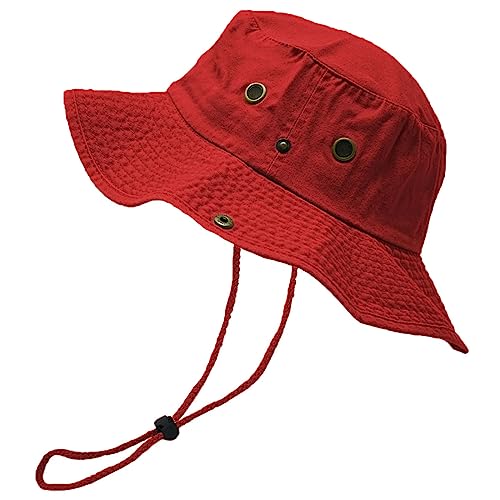 Glory Max Washed Cotton Bucket Hat with Chin Strap Fishing Sun Safari Boonie Cap (as1, Alpha, l, x_l, Red)
