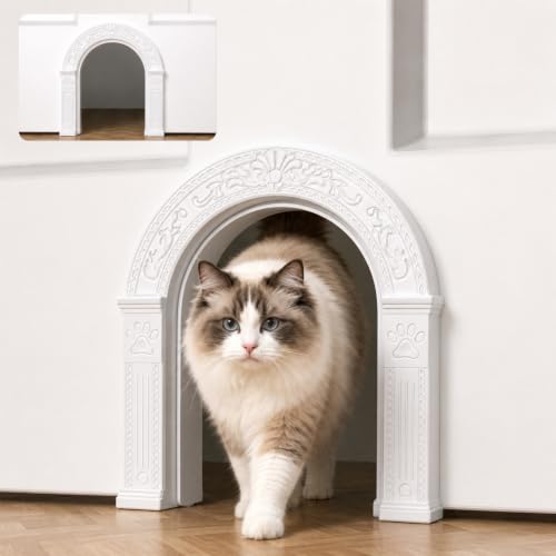 XL Cat Door for Interior Doors Easy to Install in Minutes, No-Flap, White | No Training Required, for Cats Up to 30 lbs, DIY Paintable, Fits 1.25″–1.75″ Hollow & Solid Door, Retro Farmhouse Style