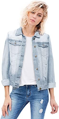 Hybrid & Company Women's Long Sleeve Denim Jackets Basic Button Down Jean Jacket with Pockets JK22888 BLEACH S