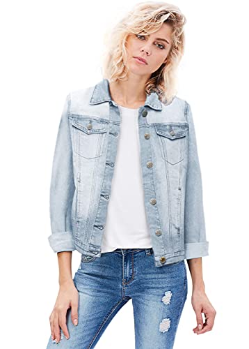 Hybrid & Company Women's Long Sleeve Denim Jackets Basic Button Down Jean Jacket With Pockets Jk22888 Bleach S #TOP30