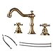 Beelee Deck Mounted Three Holes Double Handles Widespread Bathroom Sink Faucet, Antique Brass Finished