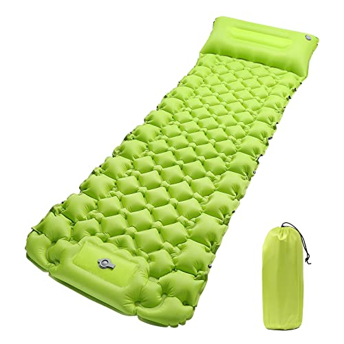Ykdirect Camping Sleeping Pad With Built-In Pump, 4" Extra Thickness Inflatable Sleeping Mat, Ultralight Compact Waterproof Air Mattress For Traveling, Backpacking, Hiking, Tent (Green) #TOP4