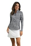 IBKUL UPF 50+ Sun Protection, Icefil Cooling, Moisture-Wicking Stephanie Long Sleeve Mock Neck Top Black/White/Stephanie/L