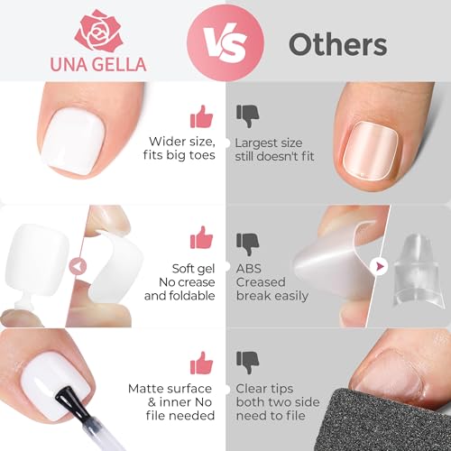 Image of UNA GELLA Pure White Toenails Press On, 180Pcs Pre-buffed Soft Gel Press On Toenails Short Square Full Cover No Need Filing 15 Sizes White Fake Toenails Extensions for Women Home Salon Pedicure