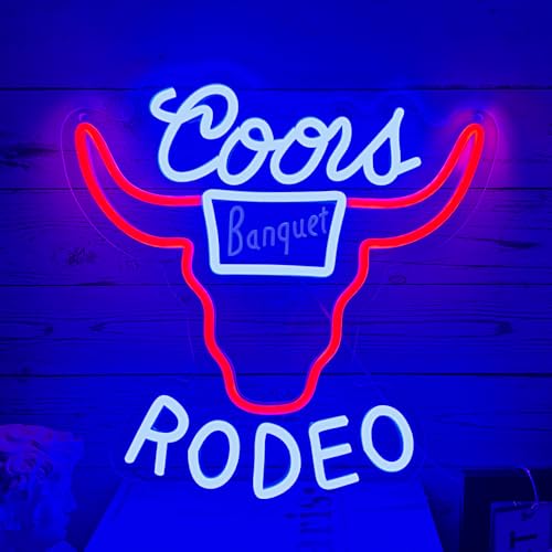 Image of Cowboy Neon sign Rodeo Neon Signs for Wall Decor Blue Western Bar Rodeo LED Signs for Wall Decor Cowboy Neon Sign Man Cave Blue Cow Skull Light, Sign Busch, Crs Bull Led Wall Decor Applicable to Bar Beer Club Pub Bistro.