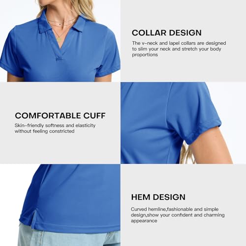 Image of Women's Polo Shirts Short Sleeve Quick Dry UPF 50+ Sun Protection Golf Tops | V Neck Collared Design, Business Casual Work, Tennis Pickleball Athletic