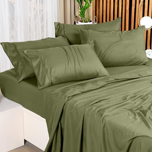 Image of Utopia Bedding Queen Size Sheet Set - 4 Piece Bed Sheets, Soft and Breathable Microfiber, Includes 1 Fitted Sheet, 1 Flat Sheet and 2 Pillowcases - Oeko-Tex - (Olive) (Pack of 2)